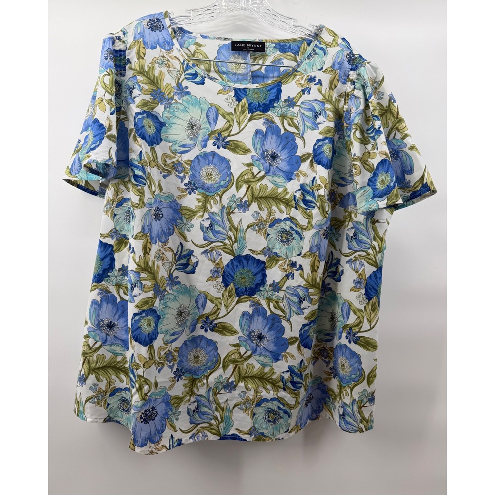 Lane Bryant Womens Blue Floral Short Flutter Sleeve Blouse Top Size 16